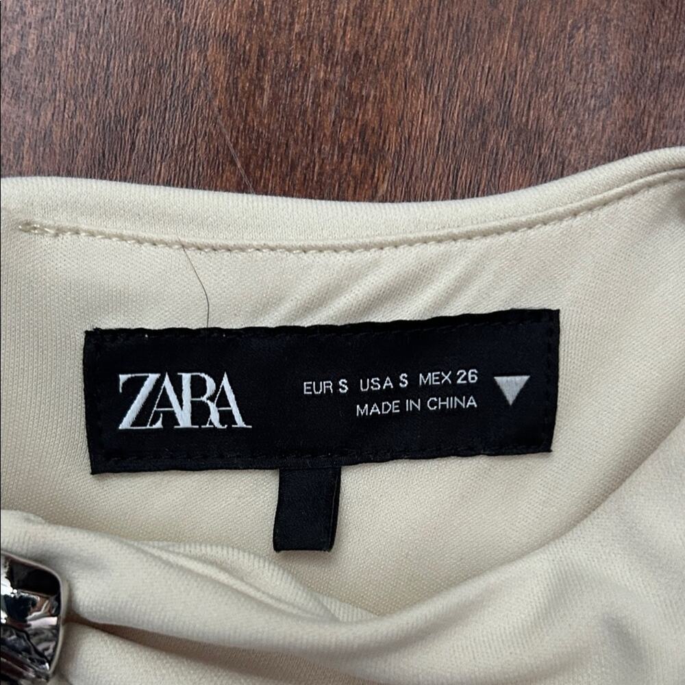 Zara Cream Midi Cutout Dress, Silver Metal Conch Shell Detailing, Size Small - Picture 12 of 15